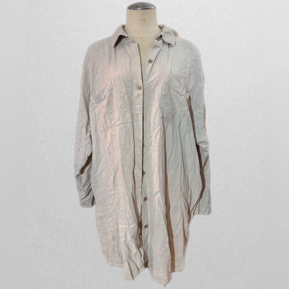 Oversized Beige Button-Up Shirt